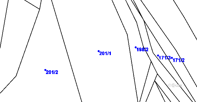 Parcela st. 201/1 v KÚ Prostřední Žleb, Katastrální mapa