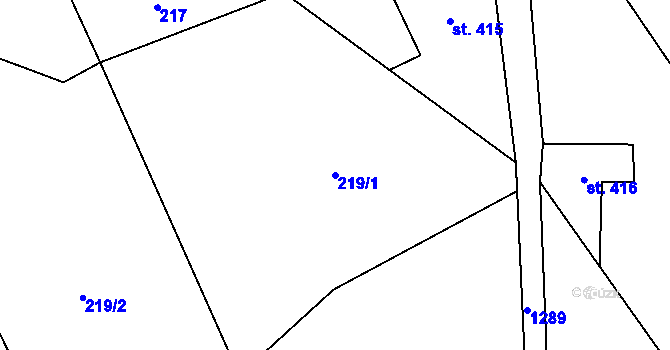 Parcela st. 219/1 v KÚ Prostřední Žleb, Katastrální mapa