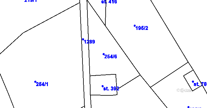 Parcela st. 254/6 v KÚ Prostřední Žleb, Katastrální mapa