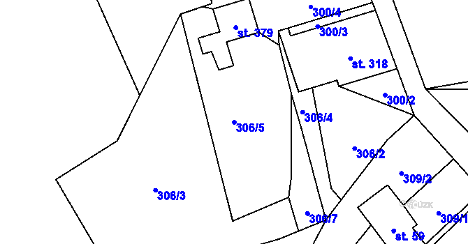 Parcela st. 306/5 v KÚ Prostřední Žleb, Katastrální mapa