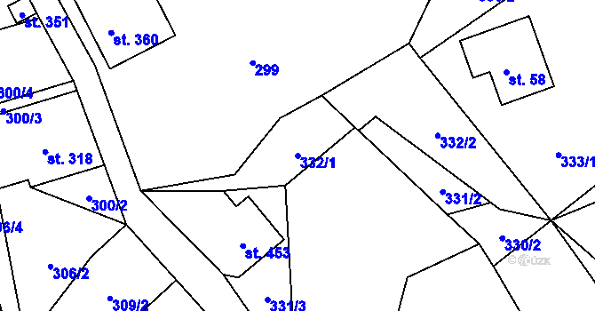 Parcela st. 332/1 v KÚ Prostřední Žleb, Katastrální mapa