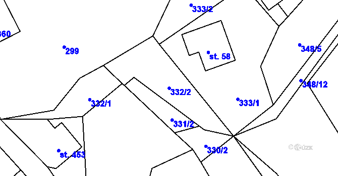 Parcela st. 332/2 v KÚ Prostřední Žleb, Katastrální mapa