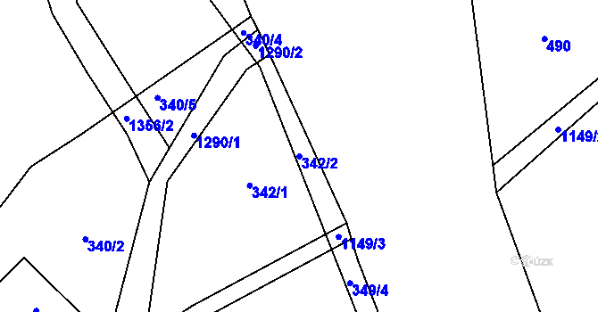 Parcela st. 342/2 v KÚ Prostřední Žleb, Katastrální mapa