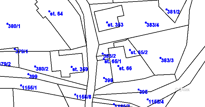 Parcela st. 383/2 v KÚ Prostřední Žleb, Katastrální mapa