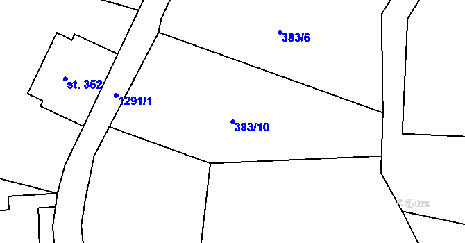 Parcela st. 383/10 v KÚ Prostřední Žleb, Katastrální mapa