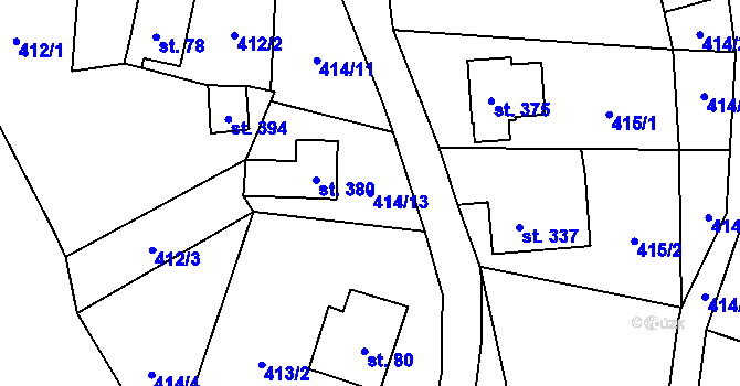 Parcela st. 414/13 v KÚ Prostřední Žleb, Katastrální mapa
