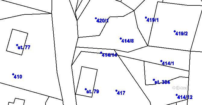 Parcela st. 414/14 v KÚ Prostřední Žleb, Katastrální mapa