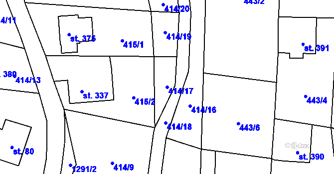 Parcela st. 414/17 v KÚ Prostřední Žleb, Katastrální mapa