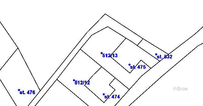 Parcela st. 512/13 v KÚ Prostřední Žleb, Katastrální mapa