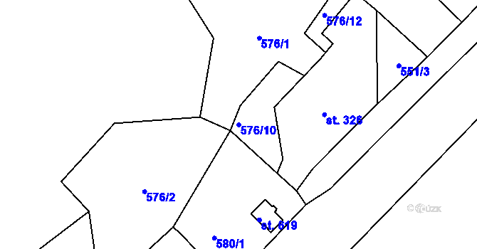 Parcela st. 576/10 v KÚ Prostřední Žleb, Katastrální mapa