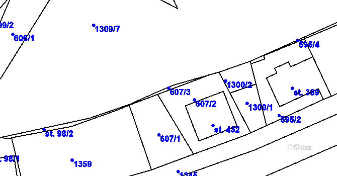 Parcela st. 607/3 v KÚ Prostřední Žleb, Katastrální mapa