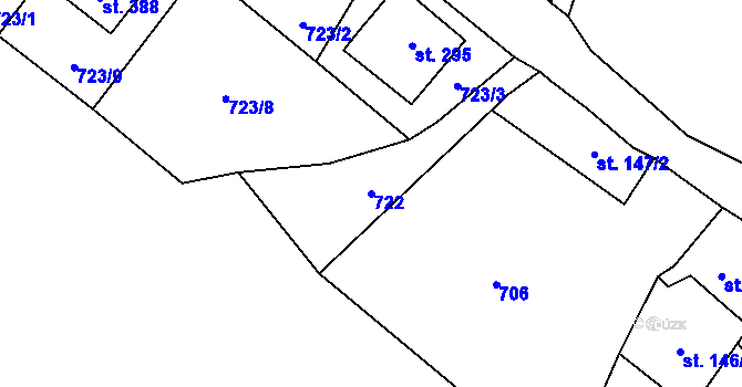 Parcela st. 722 v KÚ Prostřední Žleb, Katastrální mapa
