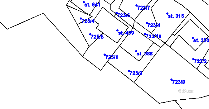 Parcela st. 723/1 v KÚ Prostřední Žleb, Katastrální mapa