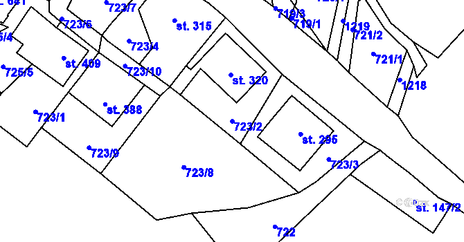 Parcela st. 723/2 v KÚ Prostřední Žleb, Katastrální mapa