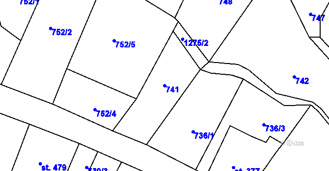 Parcela st. 741 v KÚ Prostřední Žleb, Katastrální mapa
