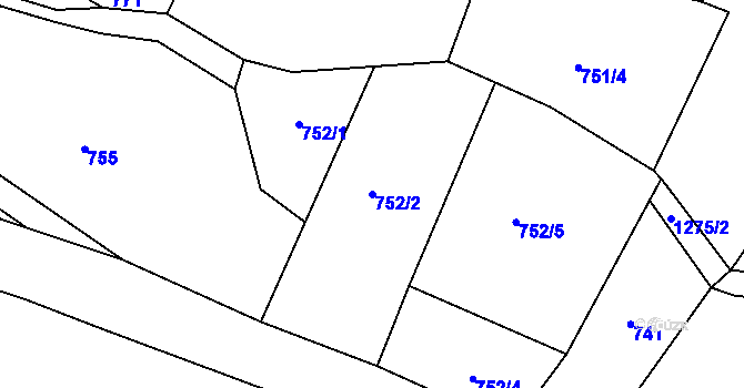 Parcela st. 752/2 v KÚ Prostřední Žleb, Katastrální mapa