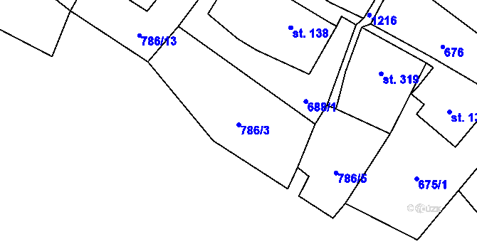 Parcela st. 786/3 v KÚ Prostřední Žleb, Katastrální mapa