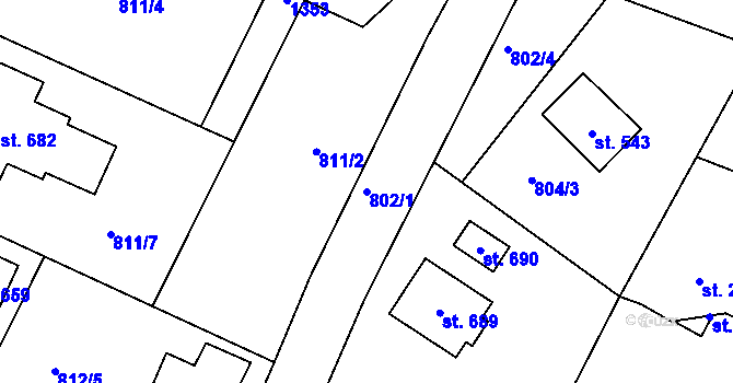 Parcela st. 802/1 v KÚ Prostřední Žleb, Katastrální mapa
