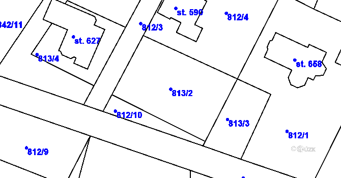Parcela st. 813/2 v KÚ Prostřední Žleb, Katastrální mapa