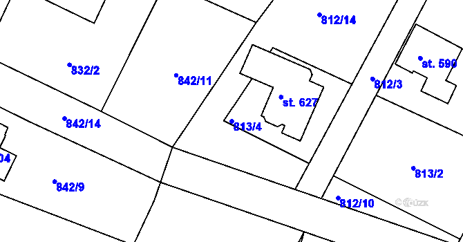 Parcela st. 813/4 v KÚ Prostřední Žleb, Katastrální mapa