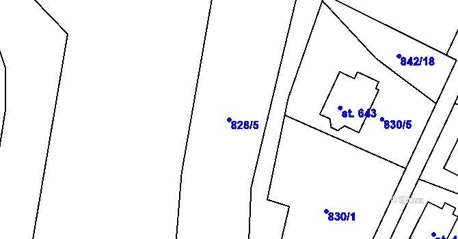 Parcela st. 828/5 v KÚ Prostřední Žleb, Katastrální mapa