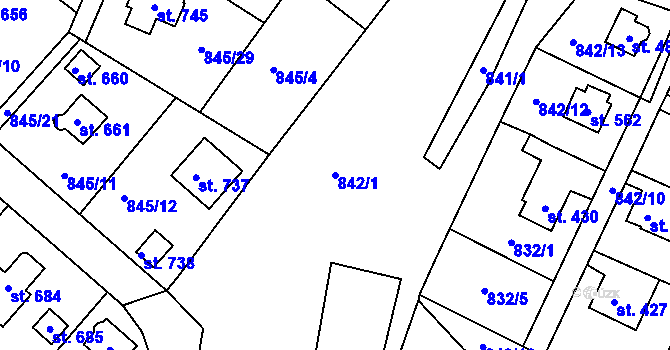 Parcela st. 842/1 v KÚ Prostřední Žleb, Katastrální mapa