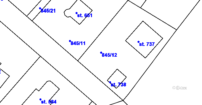 Parcela st. 845/12 v KÚ Prostřední Žleb, Katastrální mapa