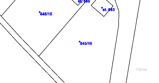 Parcela st. 845/16 v KÚ Prostřední Žleb, Katastrální mapa