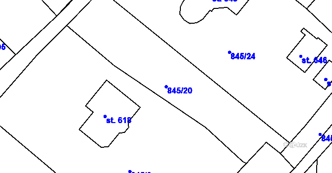 Parcela st. 845/20 v KÚ Prostřední Žleb, Katastrální mapa
