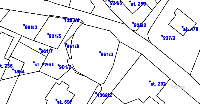 Parcela st. 861/3 v KÚ Prostřední Žleb, Katastrální mapa