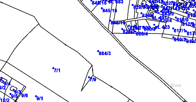 Parcela st. 884/3 v KÚ Prostřední Žleb, Katastrální mapa