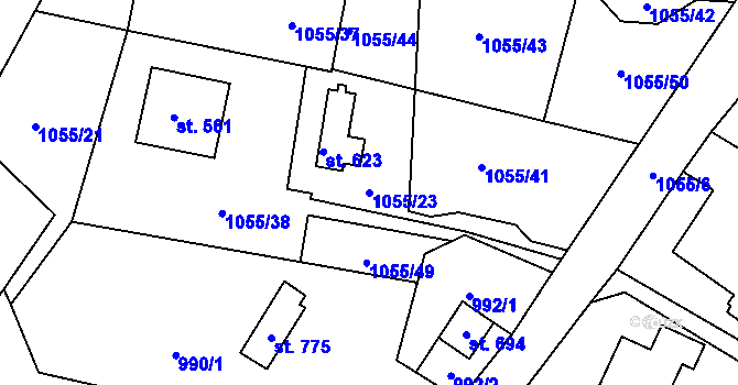Parcela st. 1055/23 v KÚ Prostřední Žleb, Katastrální mapa