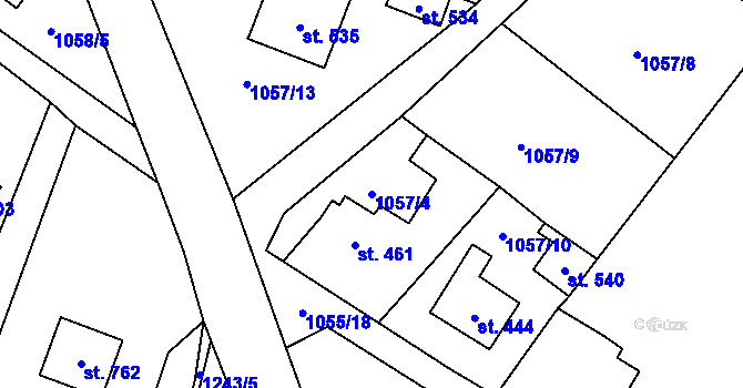 Parcela st. 1057/4 v KÚ Prostřední Žleb, Katastrální mapa