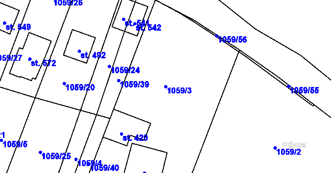 Parcela st. 1059/3 v KÚ Prostřední Žleb, Katastrální mapa