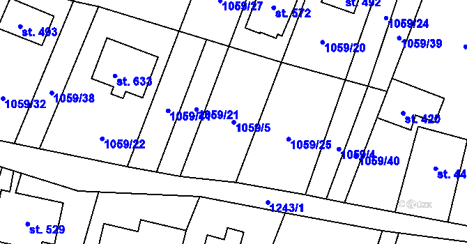 Parcela st. 1059/5 v KÚ Prostřední Žleb, Katastrální mapa