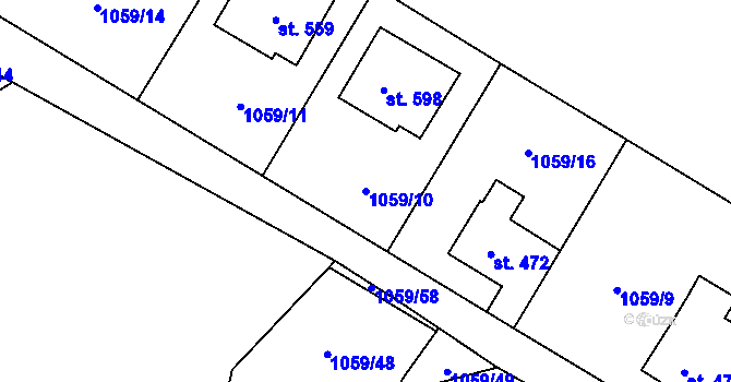Parcela st. 1059/10 v KÚ Prostřední Žleb, Katastrální mapa