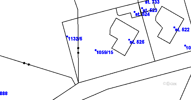 Parcela st. 1059/15 v KÚ Prostřední Žleb, Katastrální mapa
