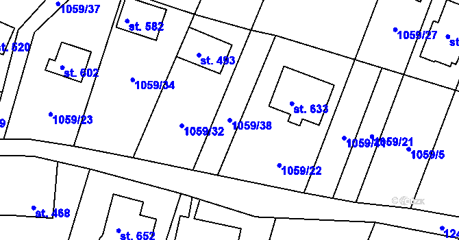 Parcela st. 1059/38 v KÚ Prostřední Žleb, Katastrální mapa