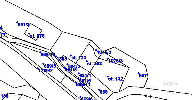 Parcela st. 1076/2 v KÚ Prostřední Žleb, Katastrální mapa