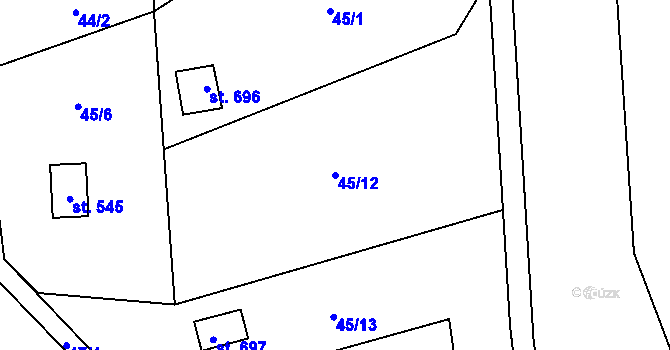 Parcela st. 45/12 v KÚ Prostřední Žleb, Katastrální mapa