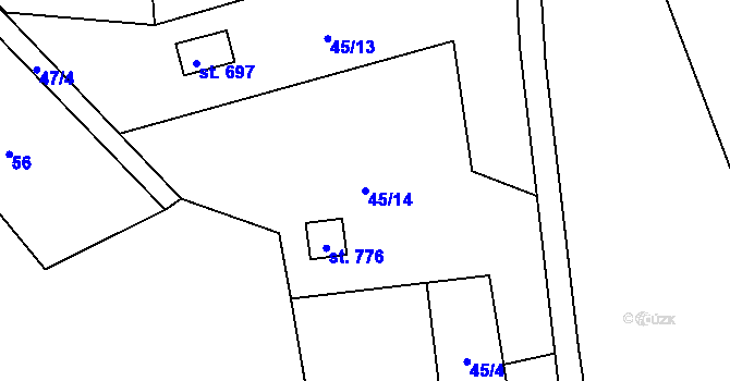 Parcela st. 45/14 v KÚ Prostřední Žleb, Katastrální mapa