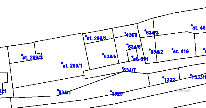 Parcela st. 634/5 v KÚ Prostřední Žleb, Katastrální mapa