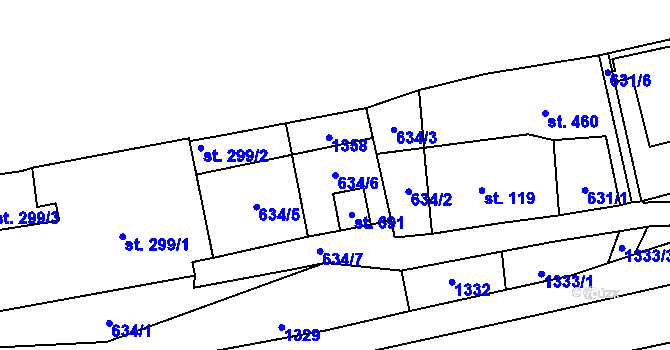 Parcela st. 634/6 v KÚ Prostřední Žleb, Katastrální mapa