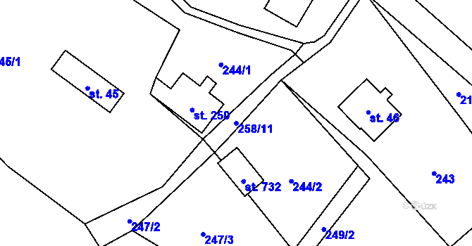 Parcela st. 258/11 v KÚ Prostřední Žleb, Katastrální mapa