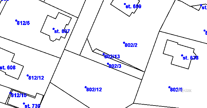 Parcela st. 802/13 v KÚ Prostřední Žleb, Katastrální mapa