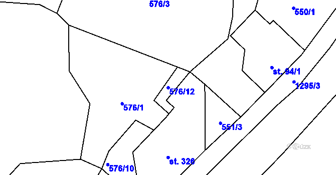 Parcela st. 576/12 v KÚ Prostřední Žleb, Katastrální mapa