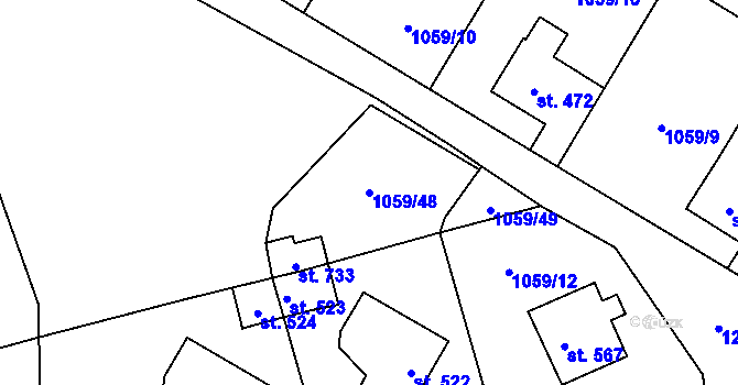 Parcela st. 1059/48 v KÚ Prostřední Žleb, Katastrální mapa
