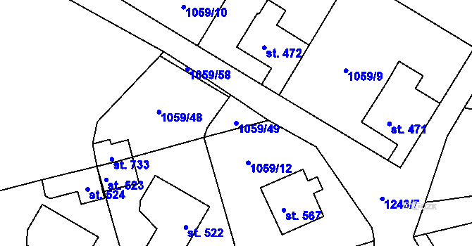 Parcela st. 1059/49 v KÚ Prostřední Žleb, Katastrální mapa