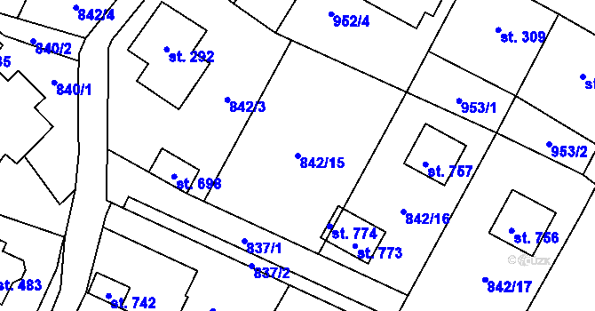 Parcela st. 842/15 v KÚ Prostřední Žleb, Katastrální mapa