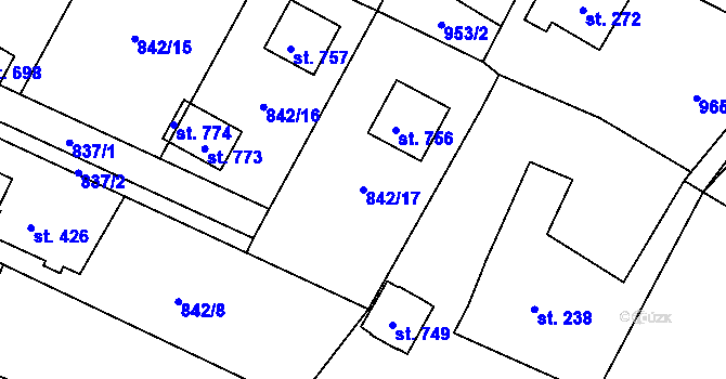 Parcela st. 842/17 v KÚ Prostřední Žleb, Katastrální mapa
